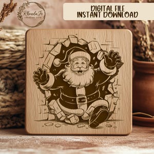Santa Claus SVG File For Laser Engraving, Xmas SVG, Holiday Engraving File, Christmas Laser Cut File, Santa Breaking Wall SVG