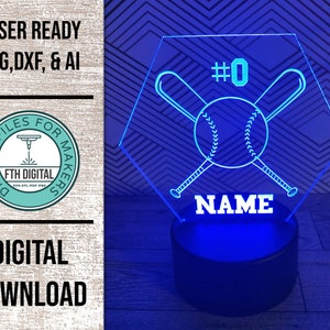 Customizable Baseball Edge Lit Acrylic Night Light SVG Laser Cut File, Glowforge Light File, Night Light SVG, Night Light Digital Cut File