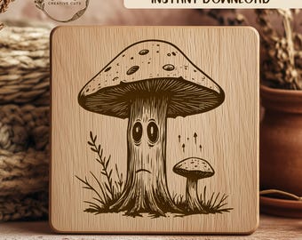 Mushroom SVG File For Laser Engraving, Sad Fungi, Cartoon Mushroom, Vector Cut File, Laser Cut File, Wood Burning, Glowforge Ready
