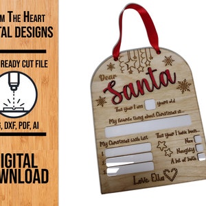 File di taglio laser personalizzato con scritta "Caro Babbo Natale", file di taglio SVG, file di taglio personalizzabile con scritta "Caro Babbo Natale", file laser Glowforge, file di taglio laser