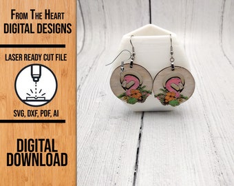 Floral Flamingo Earrings Laser Cut SVG File (Digital Download)
