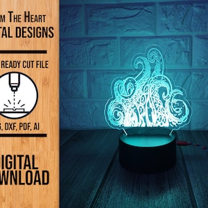 Tentacle Edge Lit Acrylic Night Light SVG Laser Cut File, Glowforge Light File, Night Light SVG, Tentacle Light, LED Light