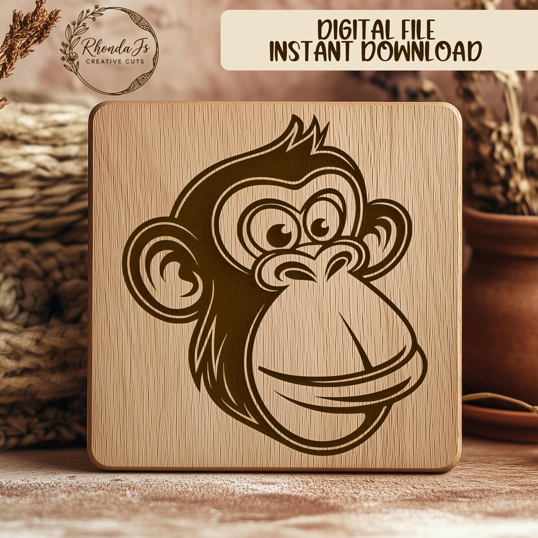 Cartoon Monkey SVG File for Laser Engraving, Animal Face Clipart, Chimp ...