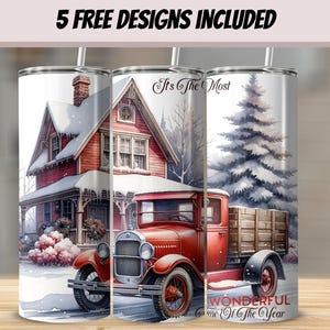 Christmas Truck Tumbler Wrap: Winter Scene PNG (Digital Download)