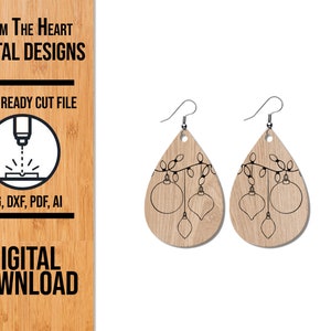Ornaments & Lights Christmas Earrings SVG Cut File, Christmas Glowforge Laser SVG, Laser Cut File, Laser Earring File, Glowforge Earrings