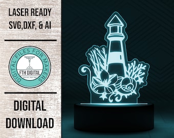 Leuchtturm Rand beleuchtet Acryl Nachtlicht Laser geschnitten Datei, Glowforge SVG-Datei, Nachtlicht SVG, Leuchtturm Nachtlicht, LED-Licht