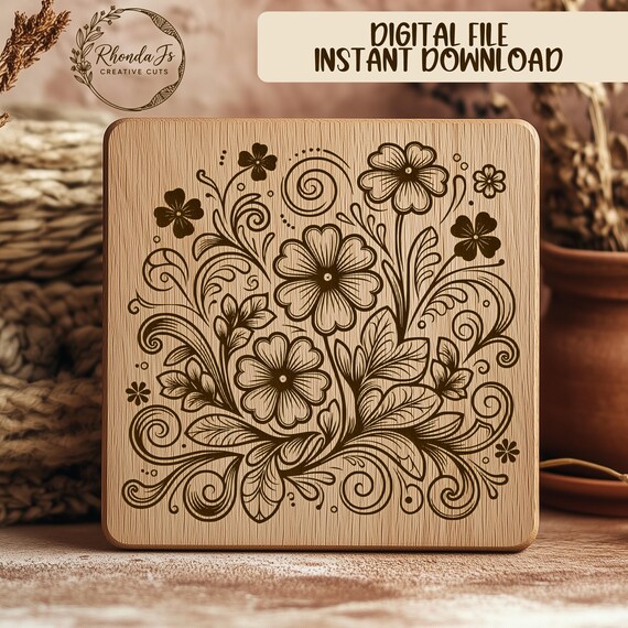 花柄SVGレーザー彫刻ファイル、花木カットファイル、CNCルーター用植物