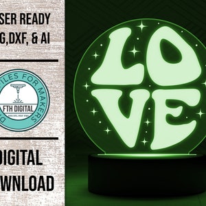 Boho Love Edge Lit Acrylic Night Light Laser Cut File, Glowforge Light SVG File, Night Light SVG, Boho Love Night Light, LED Light