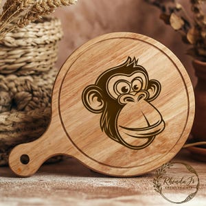 Cartoon Monkey SVG File for Laser Engraving, Animal Face Clipart, Chimp ...