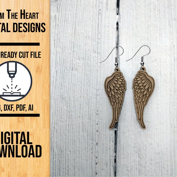 Angel Wing Earring Template | Earring SVG Cut File | For Glowforge & Other Lasers | Angel Wing Earring Cut File | Laser Cut File