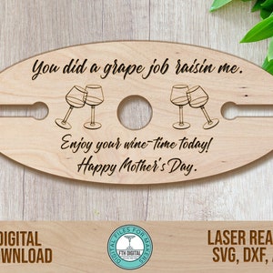 Mother's Day Wine Caddy SVG Laser Cut File, Mom's Wine Butler SVG, Glowforge Cut File, Wine Holder Cut File