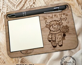 Highland Cow Sticky Note Holder Laser Cut SVG File, Cute Animal Desk Organizer SVG, You Had Me At Moo, DIY Desk Decor, Gift Idea