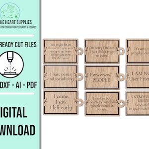 Anti Social Keychain SVG Bundle | Introvert SVG Cut File | Glowforge Laser Cut File | Laser SVG File | Digital File | Keychain | Key Fob