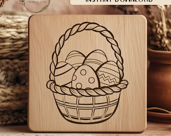 Easter Basket With Eggs Line Art SVG File Design Element
