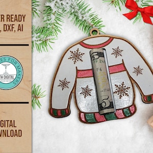 Weihnachtspullover Ornament Geldhalter SVG, Weihnachtsgeldgeschenk Halter, Glowforge Laser Cut SVG, Weihnachten SVG Laser Cut-Datei