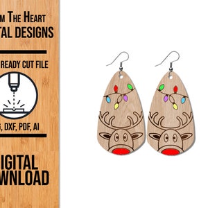 Reindeer Christmas Earrings SVG Cut File, Glowforge Laser SVG, Laser Cut File, Laser Earring File, Glowforge Earrings, Holiday Laser File