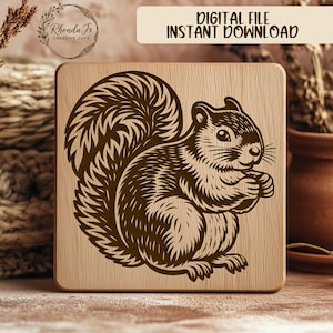 Squirrel SVG Laser Engraving File, Cute Animal Vector Design, Cricut Ready, Wood Burning Template, Papercut Printable, DIY Craft Project