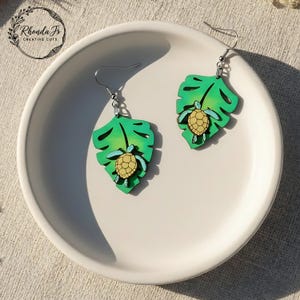 Monstera Leaf Sea Turtle Earrings SVG Laser Cut File (Digital Download)