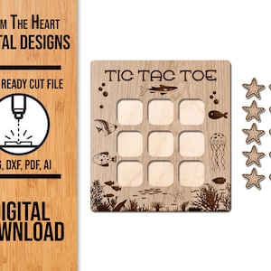 Under The Sea Tic Tac Toe SVG Laser Cut File, Glowforge SVG, Ocean Tic Tac Toe Game, Laser SVG, Kids Game Laser File, Sea Life Tic Tac Toe