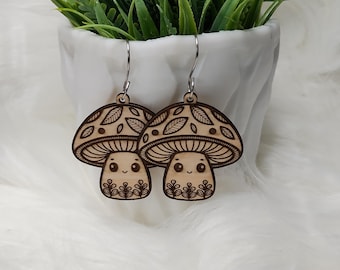 Cute Mushroom Laser Cut Earring SVG File, Woodland Theme Earring Cutting Pattern, Kawaii Jewelry Design, Digital Download