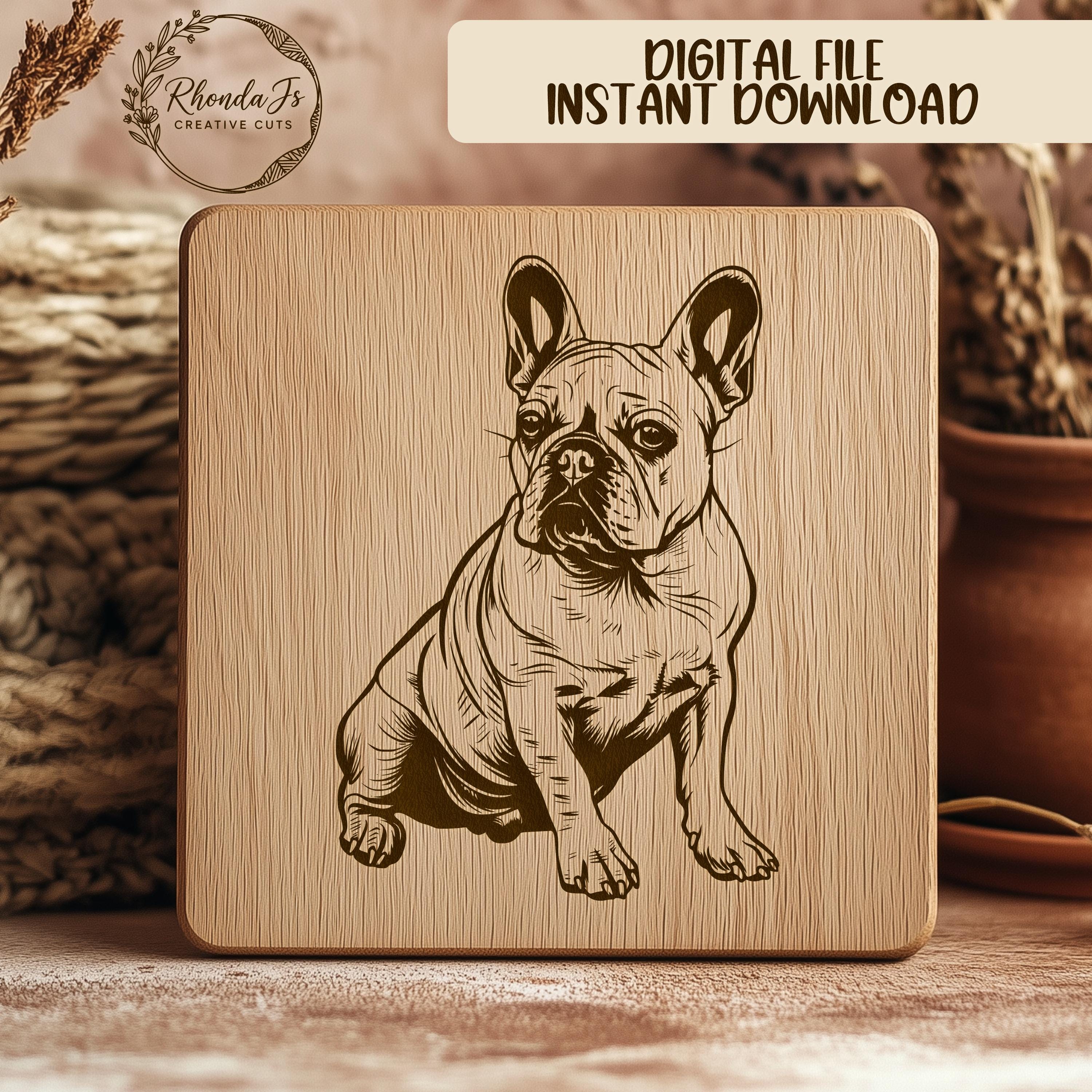 フレンチブルドッグSVGレーザー彫刻ファイル、犬のベクターカット
