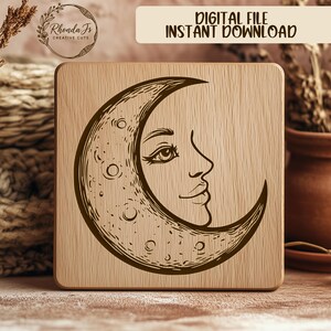 Crescent Moon Gesicht SVG-Datei für Lasergravur, Celestial SVG, Mondkunst, Laser Cut-Datei, Mond Design SVG, Instant Download, Mondphasen