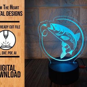 Fish Edge Lit Acrylic Night Light SVG Laser Cut File, Glowforge Light File, Night Light SVG, Fish Night Light, LED Light
