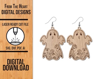 Floral Ghost Halloween Earrings SVG: Laser Cut File (Digital Download)