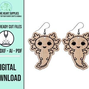 Axolotl Drop Earring SVG Template, SVG Cut File, Cute Axolotl Earring Cut File, Glowforge Laser File, Laser Cut File, Laser SVG File