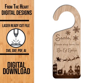 Santa Stop Here SVG Laser Cut File, Laser Cut Santa Stop Here Sign, Santa Sign Svg, Message To Santa, Door Knob Hanger Svg, Glowforge