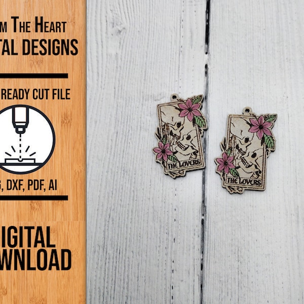 The Lovers Tarot Valentine Earring Laser Cut SVG File, The Lovers Glowforge Earring Cut File, Laser Cut SVG, Laser Cut File