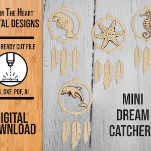 Miniaturowy łapacz snów Sea Life Laser SVG Plik do cięcia, Plik do cięcia SVG, Miniaturowy łapacz snów Glowforge Plik do cięcia laserowego, Szablon łapacza snów Sea Life