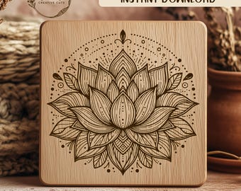 Lotus Flower SVG Laser Engraving File, Mandala SVG, Floral Engraving Design, Wood Burning Pattern, CNC Router File, Digital Download Art