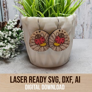 Lady Bug and Daisy SVG Earring File – Laser Cut Design – Digital Download in svg, dxf, ai