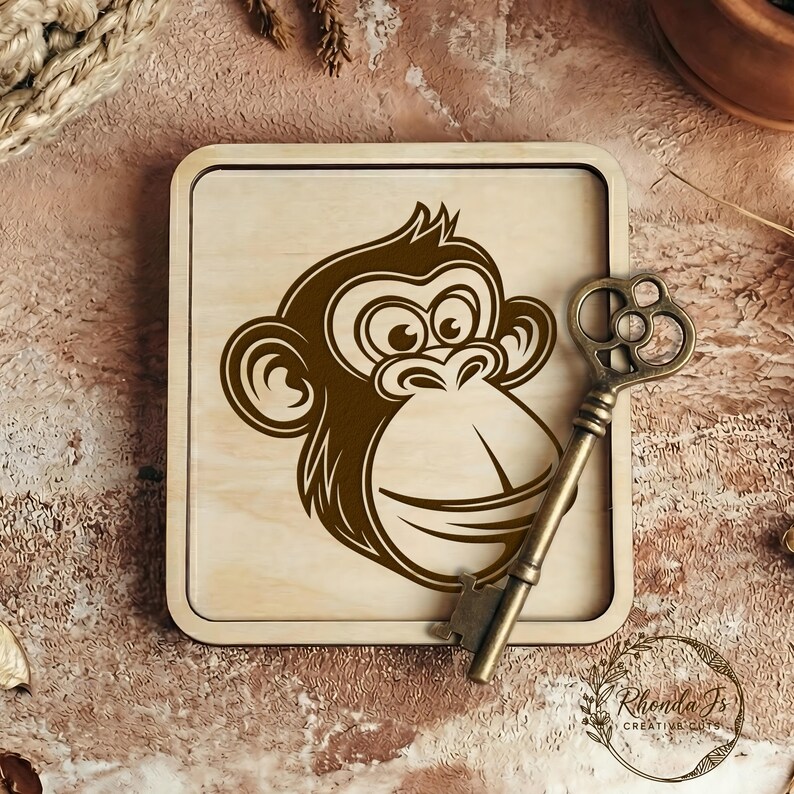 Cartoon Monkey SVG File for Laser Engraving, Animal Face Clipart, Chimp ...