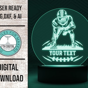 Borde de fútbol personalizado iluminado acrílico luz nocturna SVG archivo de corte láser, archivo Glowforge de fútbol, luz nocturna SVG, archivo de corte digital de luz nocturna