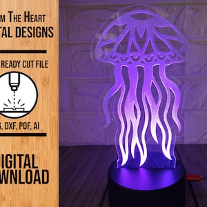 Bordure de méduse allumée en acrylique veilleuse SVG, fichier découpé au laser SVG, fichier lumineux Glowforge, veilleuse SVG, fichier de coupe numérique veilleuse