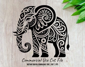 Elephant with Floral Patterns Laser SVG Design Element