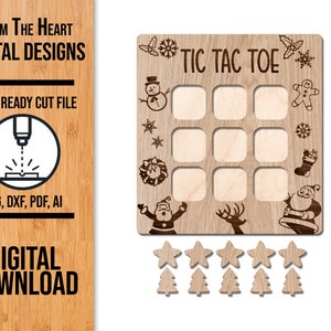 Weihnachten Tic Tac Toe SVG Laser geschnitten Datei, Glowforge SVG, Urlaub Tic Tac Toe Spiel, Laser SVG, Kinder Spiel Laserdatei, Santa Tic Tac Toe