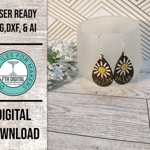 Reverse Engraved Daisy Earring Laser Cut SVG File, Reverse Engraved Daisy Glowforge Earring Cut File, Laser Cut SVG, Laser Cut File
