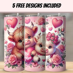 Süße Highland Kuh Be Mine Becher, Valentinstag Geschenk Becher, 20 Unzen Skinny Tumbler Wrap, Süße Kuh Liebe Design Becher, niedlicher Becher