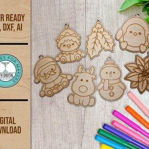 Christmas Coloring Kit for Kids, Laser SVG, Christmas Ornaments SVG, Christmas laser file, Christmas Glowforge SVG, Coloring Ornaments svg