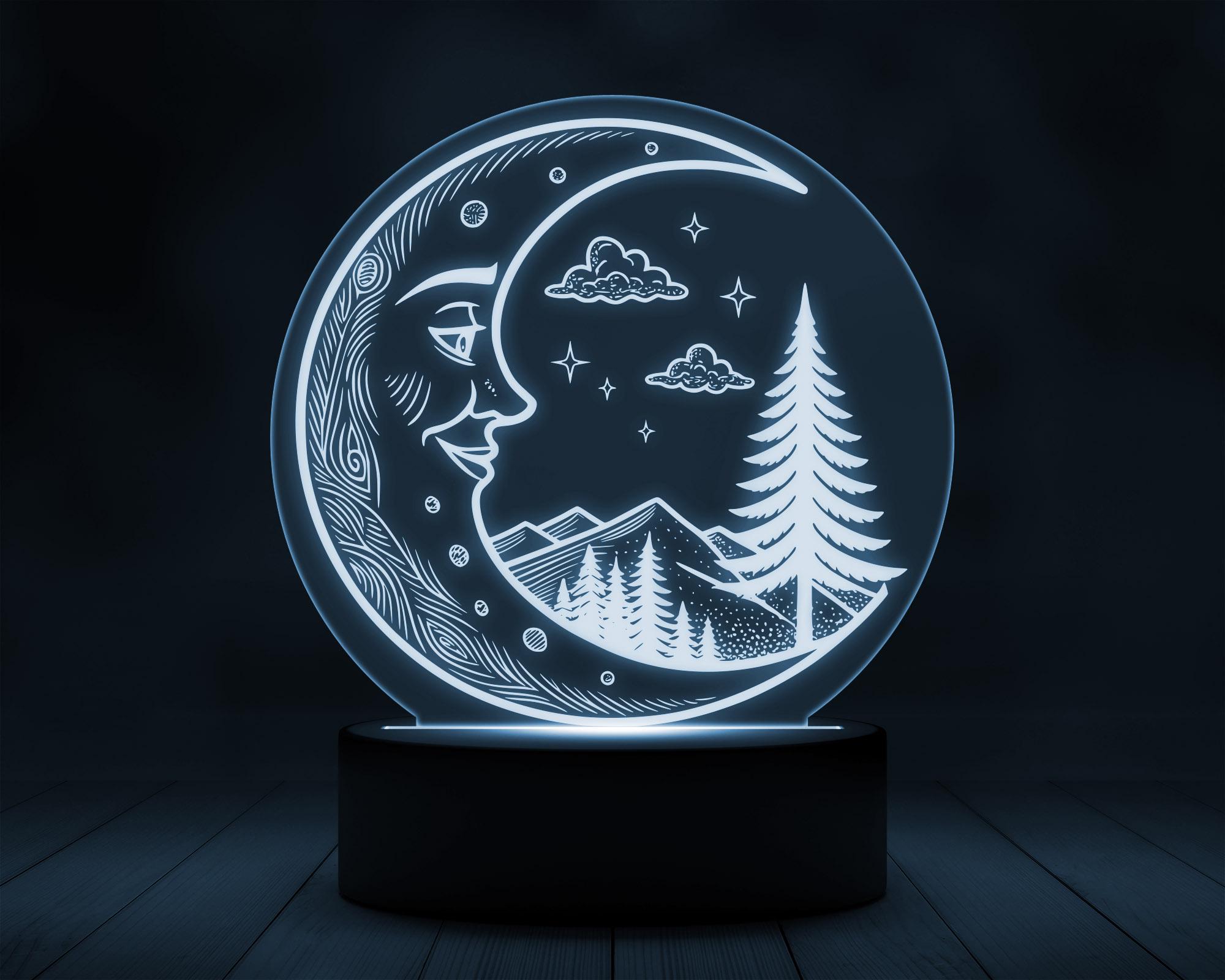 Moon & Mountain Night Light SVG Laser Cut File (digital Download