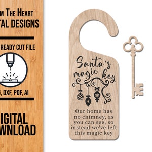 Cabide de porta com chave mágica do Papai Noel Arquivo de corte a laser SVG / SVG de férias / Arquivo de corte Glowforge / Arquivo de corte de fada do dente / SVG digital / Arquivo de corte a laser