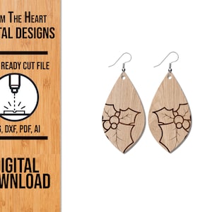 Holly Leaf Christmas Earrings SVG Cut File, Glowforge Laser SVG, Laser Cut File, Laser Earring File, Glowforge Earrings, Holiday Laser File