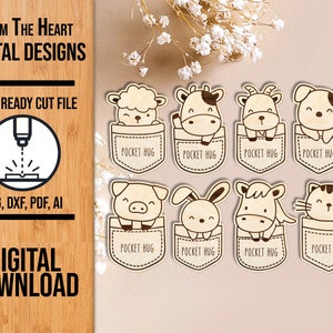 File SVG con taglio laser per gettone abbraccio tascabile animale, file di taglio Glowforge per gettone abbraccio tascabile animale, file SVG con taglio laser