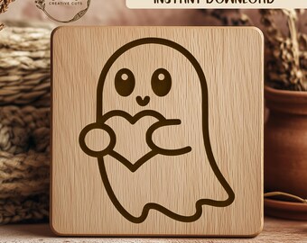 Cute Cartoon Ghost Holding Heart SVG Design Element File