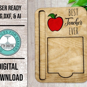 Beste leraar ooit plaknotitieblokhouder SVG lasergesneden bestand, leraar plaknotitieblokhouder SVG, Glowforge gesneden bestand, notitieblokhouder