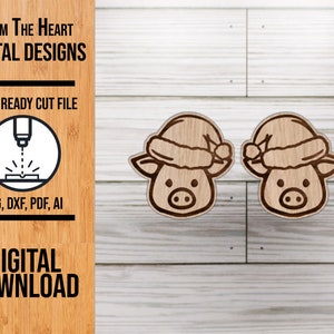 Schwein in Weihnachtsmütze Weihnachtsohrringe SVG Schnittdatei, Glowforge Laser SVG, Laser Cut Datei, Laser Ohrring Datei, Glowforge Ohrringe