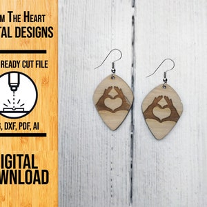Hand Heart Valentine Earring Laser Cut SVG File, Hand Heart Glowforge Earring Cut File, Laser Cut SVG, Laser Cut File